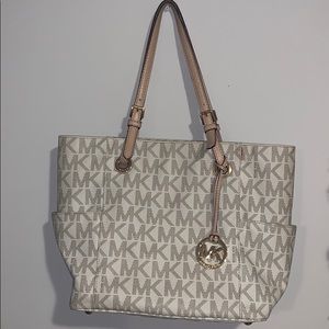michael kors east west tote white and rose gold